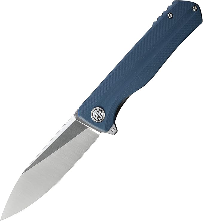 Petrified fish G10 handle D2 steel blade 2CR13 liner ball bearing flipper folding knife camping hunting EDC pocket tool PF818 (Gray, Satin)