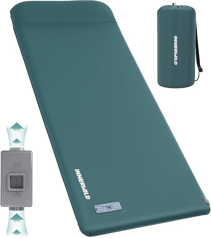 Sleeping Pad for Camping, 3.15" Ultra-Thick Self Inflating Sleeping Mat with Electric Pump&Pillow, Memory Foam Camping Mattress Pad, 4-Season Portable Camp Mat for Travel,Car,Tent,Home-Green