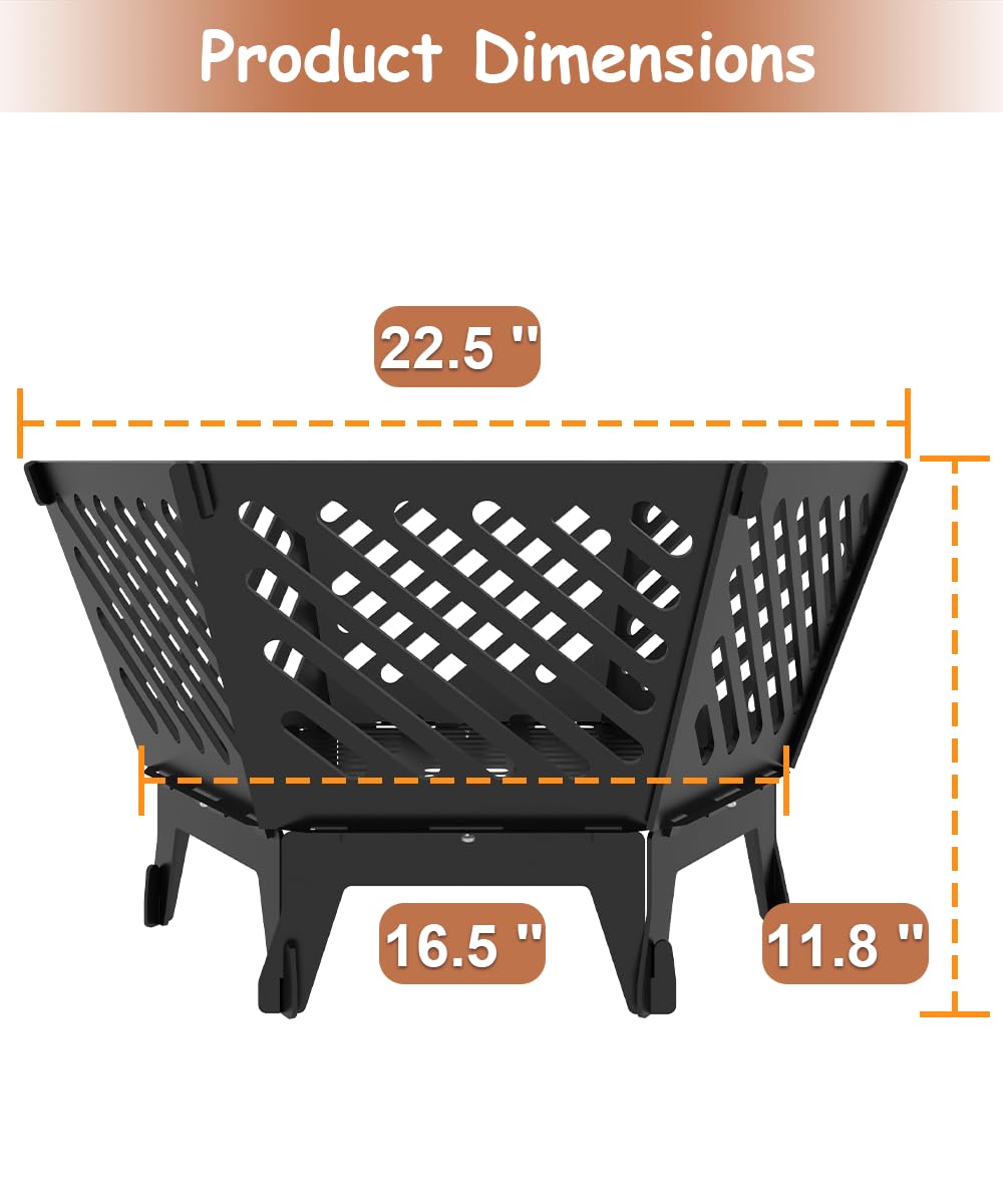Waaliji 22.5 Inch Portable Hexagon Fire Pit with Travel Bag — Smokeless Patented Design Outdoor Wood Burning Fire Pit for Camping, Backyard, Patio, Bonfire, Picnic and BBQ, Diagonal Hollow Style