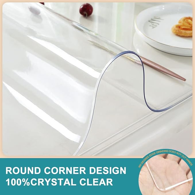 Clear Plastic Dining Table Protector Crystal Table Cloth for Wood Furniture Screen Waterproof Table Protection Pad Glass Kitchen Coffee Table Cover PVC Vinyl Writing Desk Mat 32x48 Rectangle Non-Slip