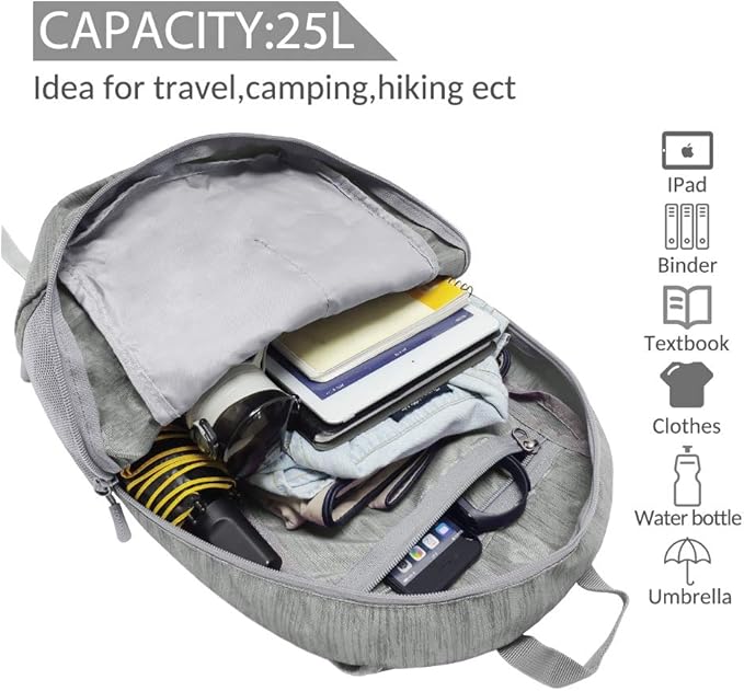 ZOMAKE 25L Ultra Lightweight Packable Backpack, Foldable Hiking Backpacks Water Resistant Small Folding Daypack for Travel(Silver Gray)