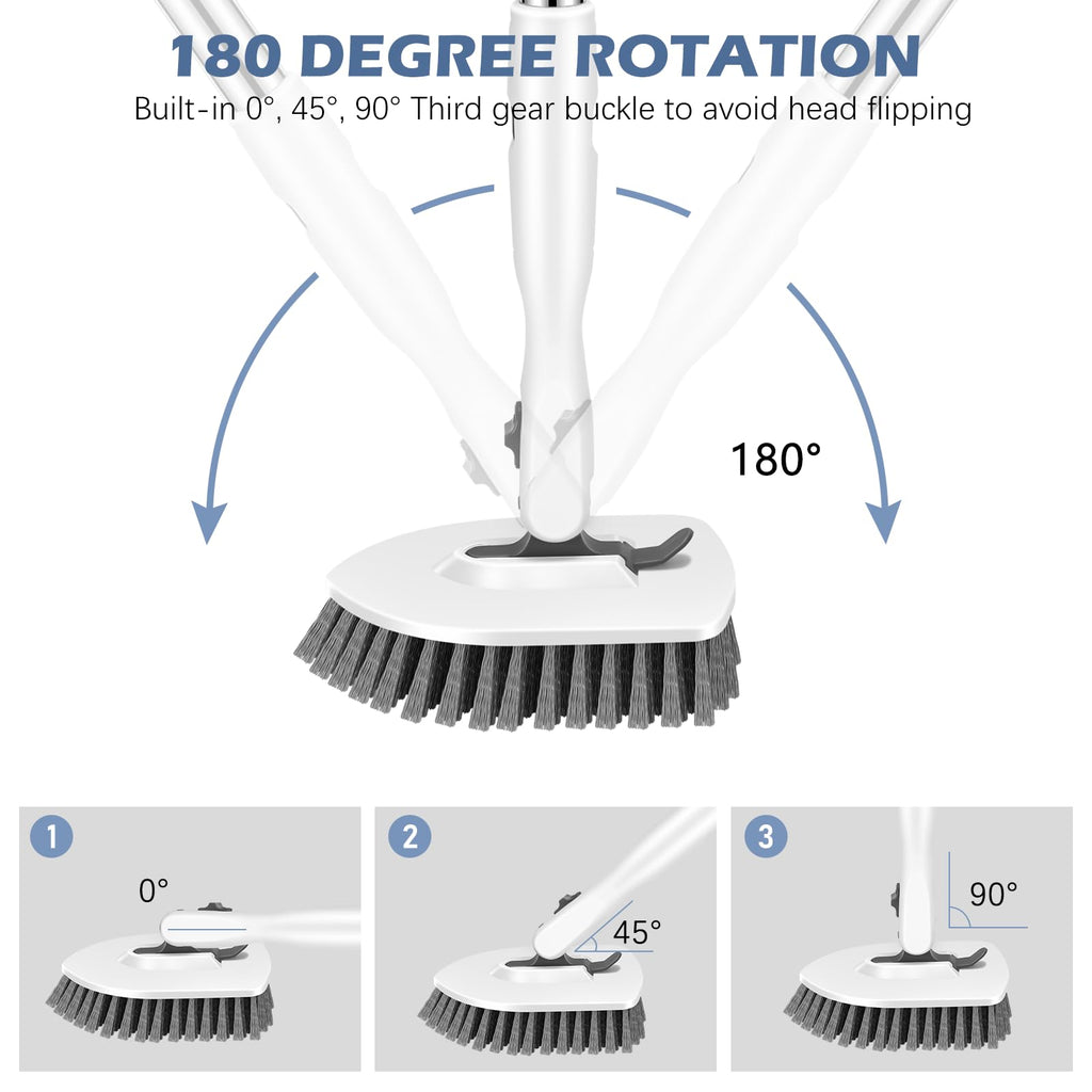4-in-1 Tile Tub Floor Scrubber with Floor Scrub Brush, White Grey