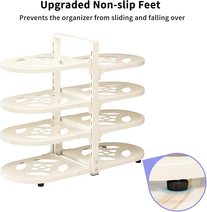 Adjustable Heavy Duty Pots and Pans Organizer Under Cabinet, 8-Tier Pot and Pan Organizers Inside Cabinet, Kitchen Cabinet Organizers and Storage, White