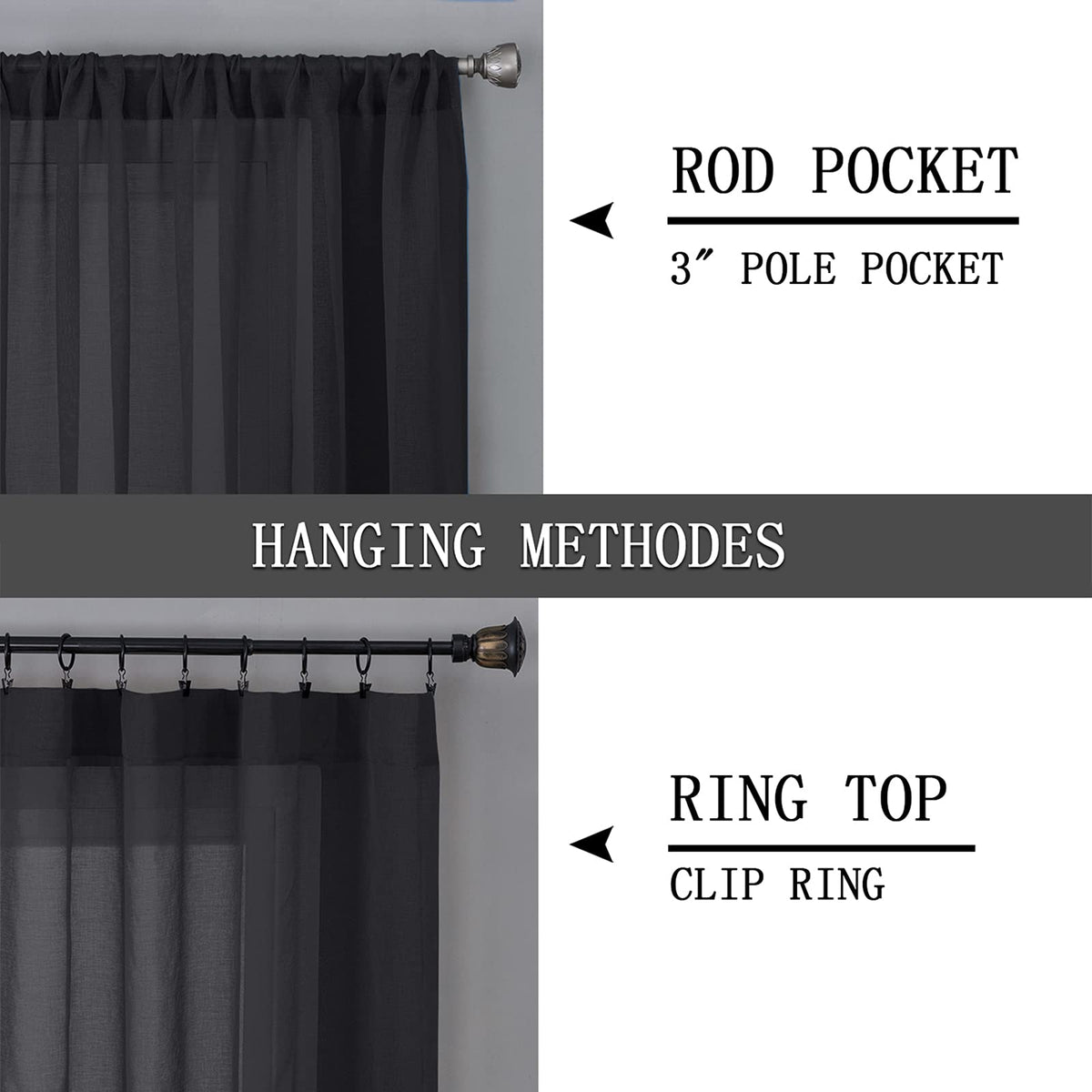 Sheer Curtains Linen Textured Bedroom Curtain Sheers Light Filtering Rod Pocket Voile Curtains for Living Room (2 Count)