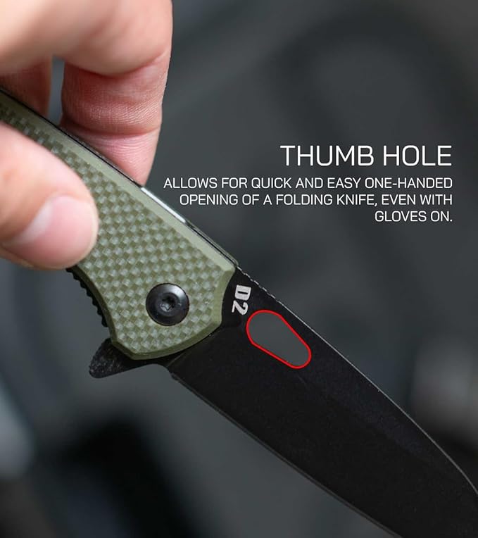 704 Gear Wildcat Lite EDC Folding Pocket Knife | Compact Size D2 Wharncliffe Blade with Thumbhole Cutout | Black