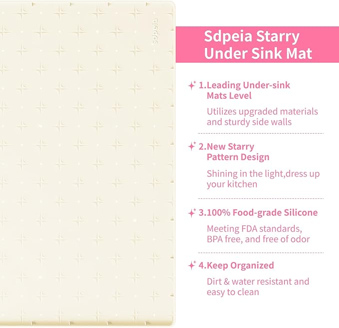 Sdpeia Under Sink Mat 22"×22" Waterproof Silicone Cabinet Liner & Sink Protector for Kitchen & Bathroom, Multi-Purpose Organizers Tray for Pets, Laundry, Cat Litter Mat