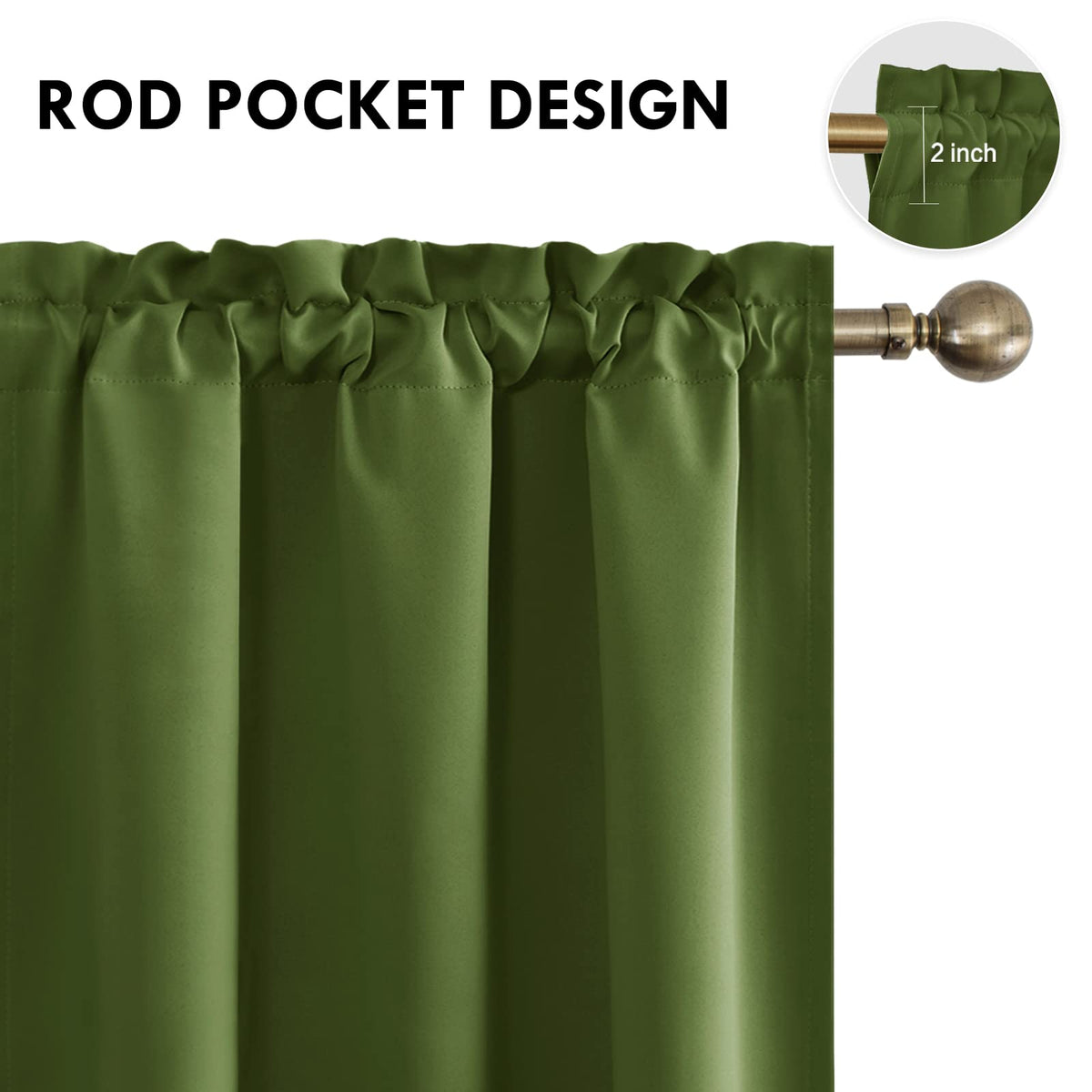 Blackout Curtains for Bedroom 42 x 72 Inch Long Olive Green 2 Panels (2 Count)
