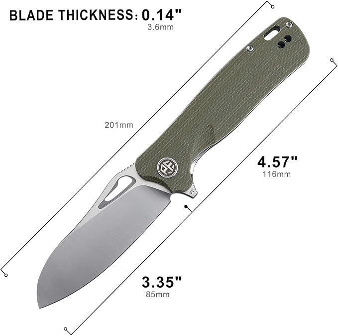Petrified fish PF868 Bunta,3.35" D2 Satin Blade,146g G10 Handle Flipper Folding knife (Green G10)