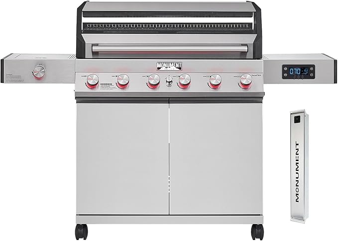 Monument Grills 6-Burner Convertible Natural Gas Smart bbq Grill Stainless Steel Denali 605 with Smoke Box