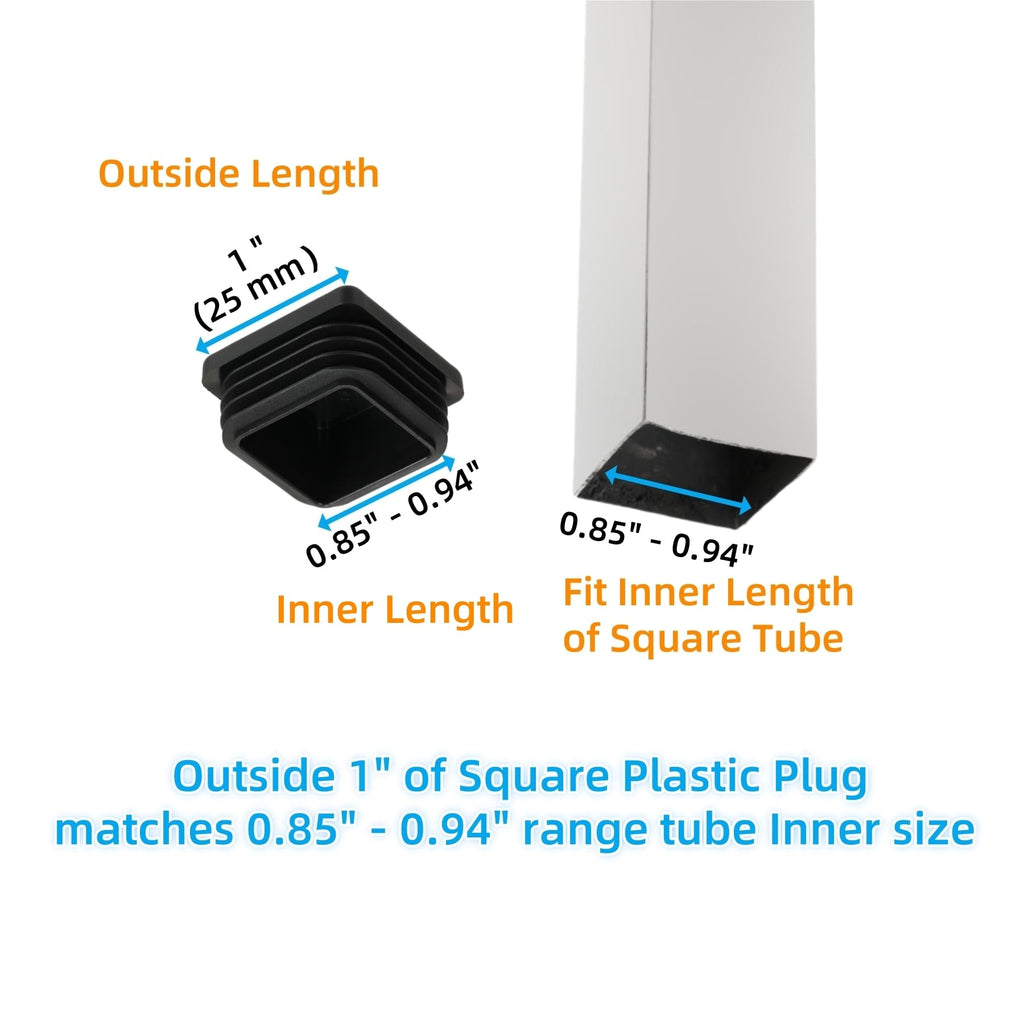 1" Square Tube End Cap Plastic Plugs Chair End Caps 1 Inch (40 Count)