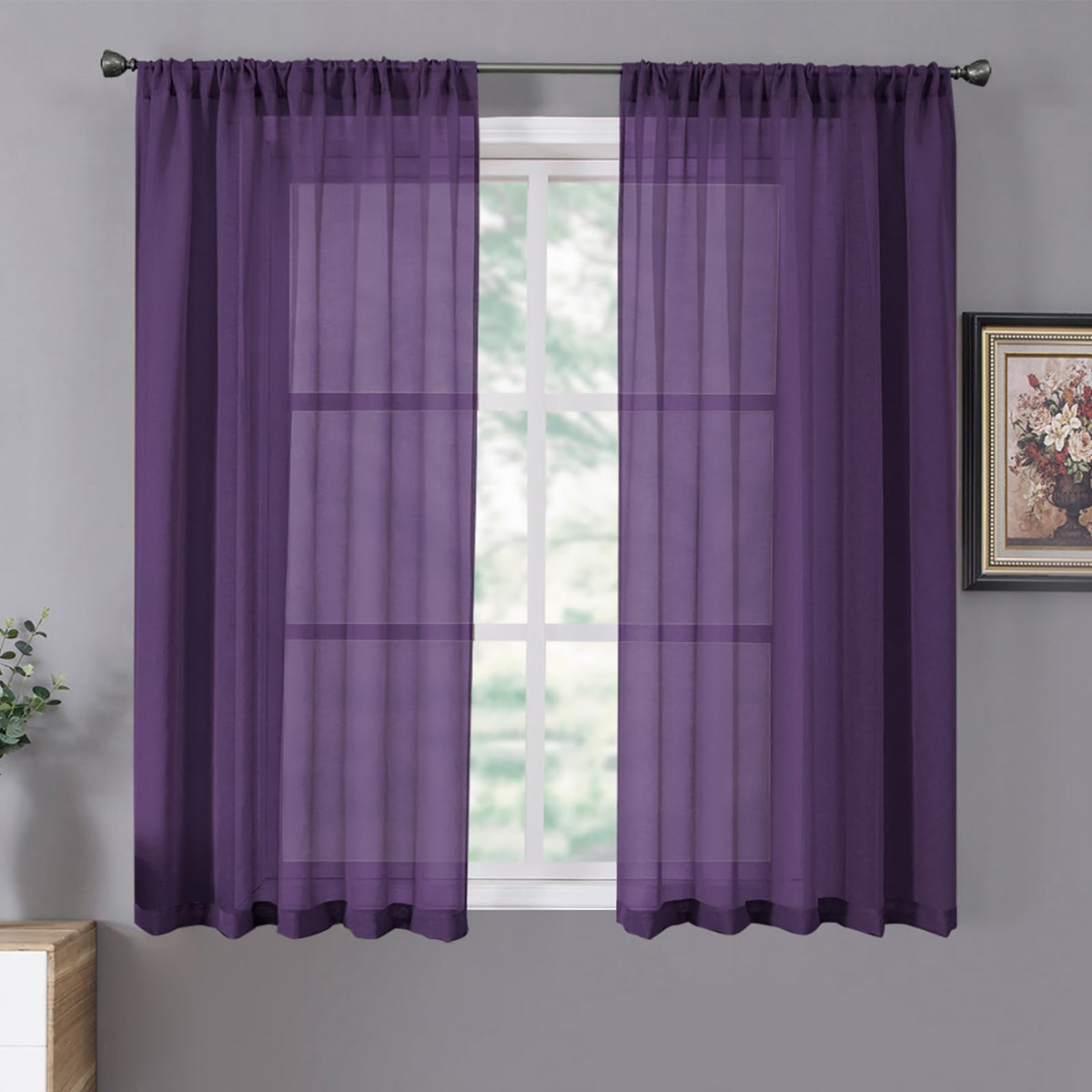 Short Sheer Curtain Living Room Linen Textured Curtains Sheer Light Filtering Voile Rod Pocket Curtain for Bedroom (2 Count)