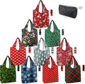 BeeGreen Christmas Reusable Grocery Bags 10 Pack Reusable Shopping Bags Bulk Christmas Gifts Tote Bags with Zipper Storage Pouch Elastic Band Foldable-Machine Washable