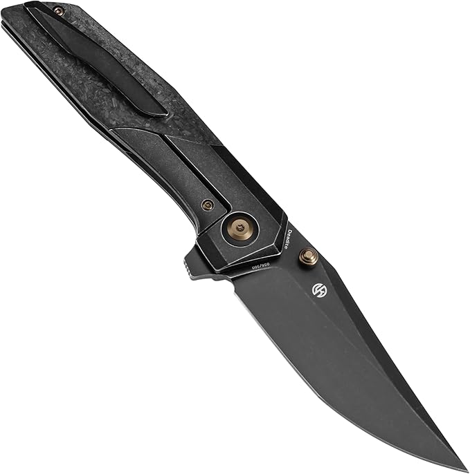 KANSEPT Deadite Pocket Folding Knives for Men Women Camping Hiking 3.52'' Blackwash CPM S35VN Blade EDC Knife with Blackwash Titanium with Shred Carbon Fiber Handle Everyday Carry K1081A5