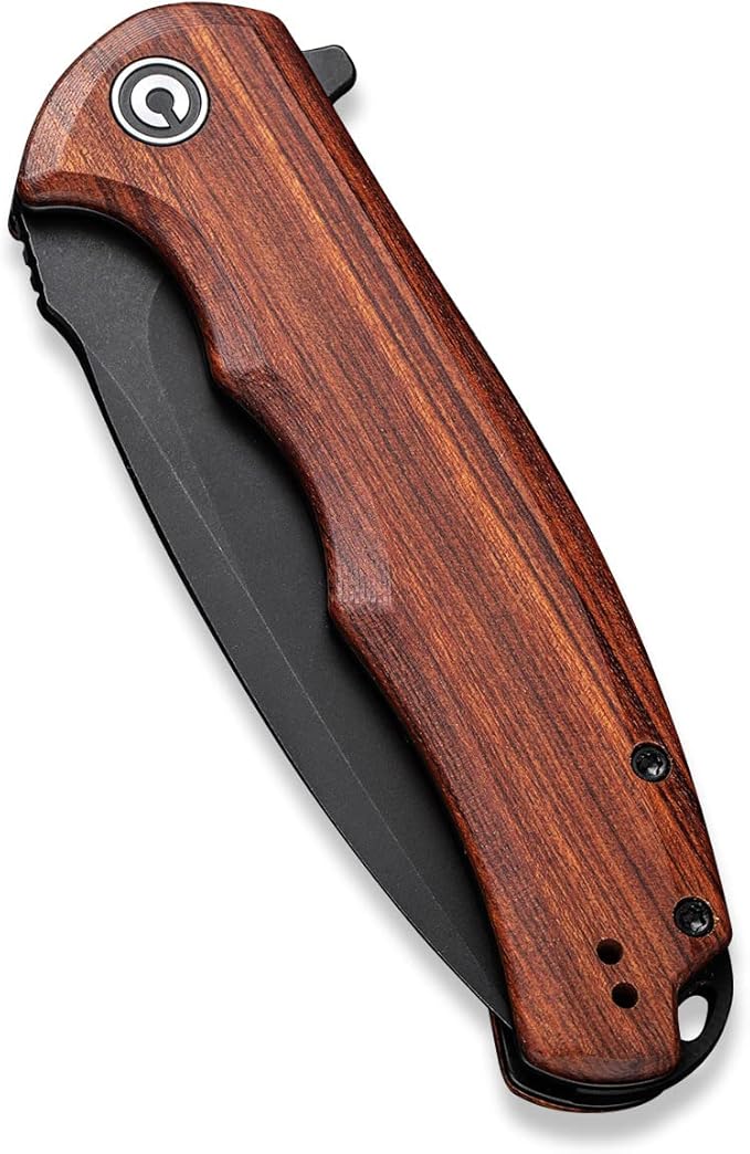 CIVIVI Folding Pocket Knife- Praxis Flipper Liner Lock Knife, 3.75" Black Stonewashed Blade with Cuibourtia Wood Handles, Reversible Clip for Everyday Carry Outdoor Use C803H