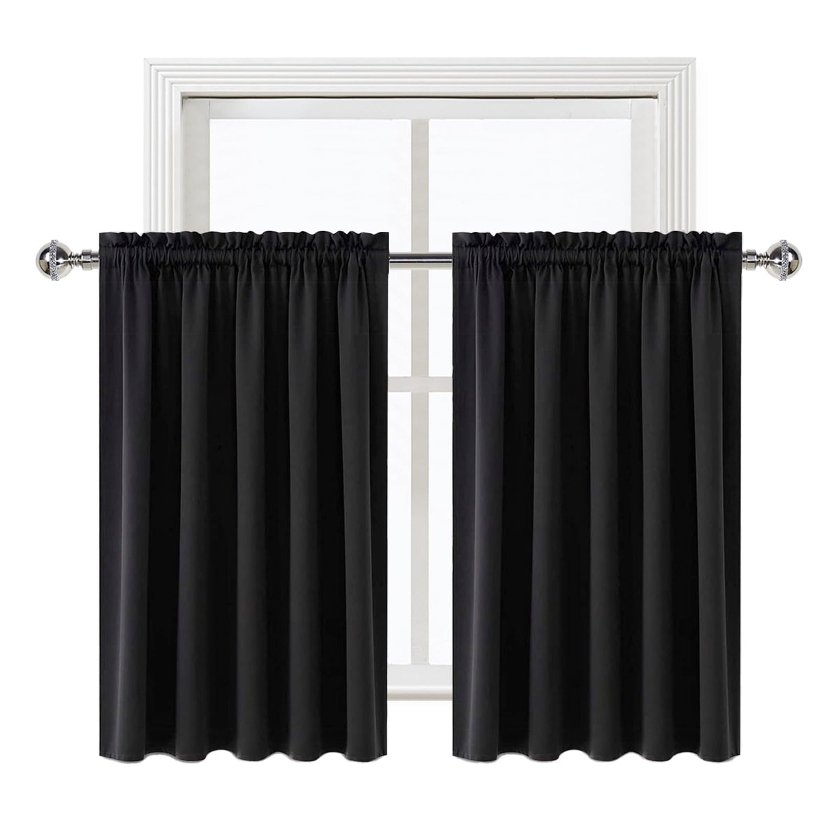 Short Blackout Curtains 60 x 36 Inch Long for Kitchen RV Bunk Black