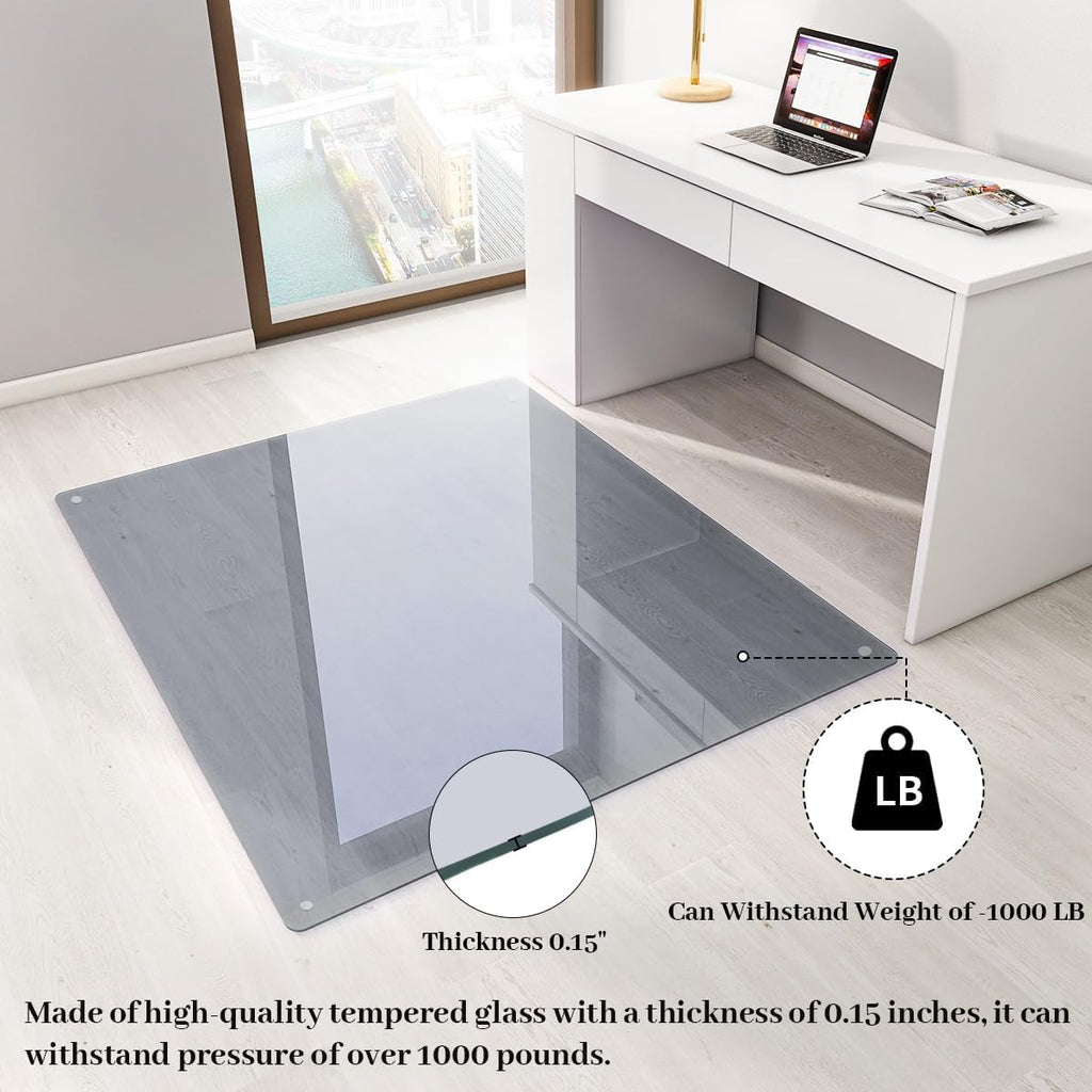 Tempered Glass] 36" x 55" Glass Office Chair Mat for Carpet
