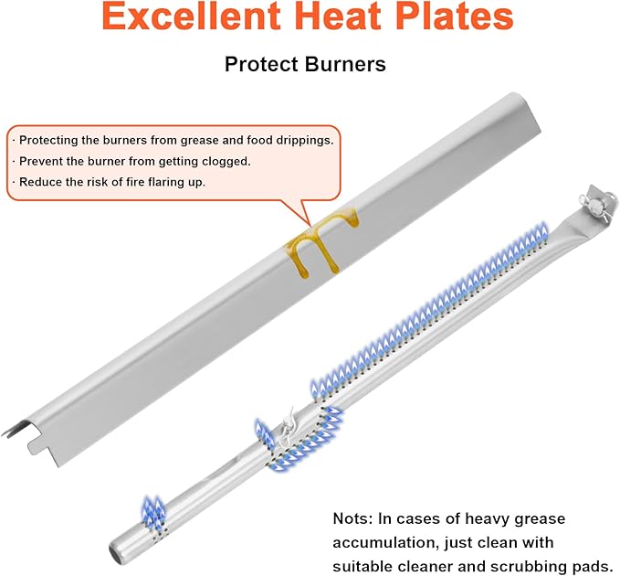 17" Grill Part Kit for Charbroil Performance 4 Burner 463352521 463354021 463365522 463365021 463350521, Grill Grates/Heat Plates/Burners/Adjustable Crossover Tube/Ignition for Charbroil Grills