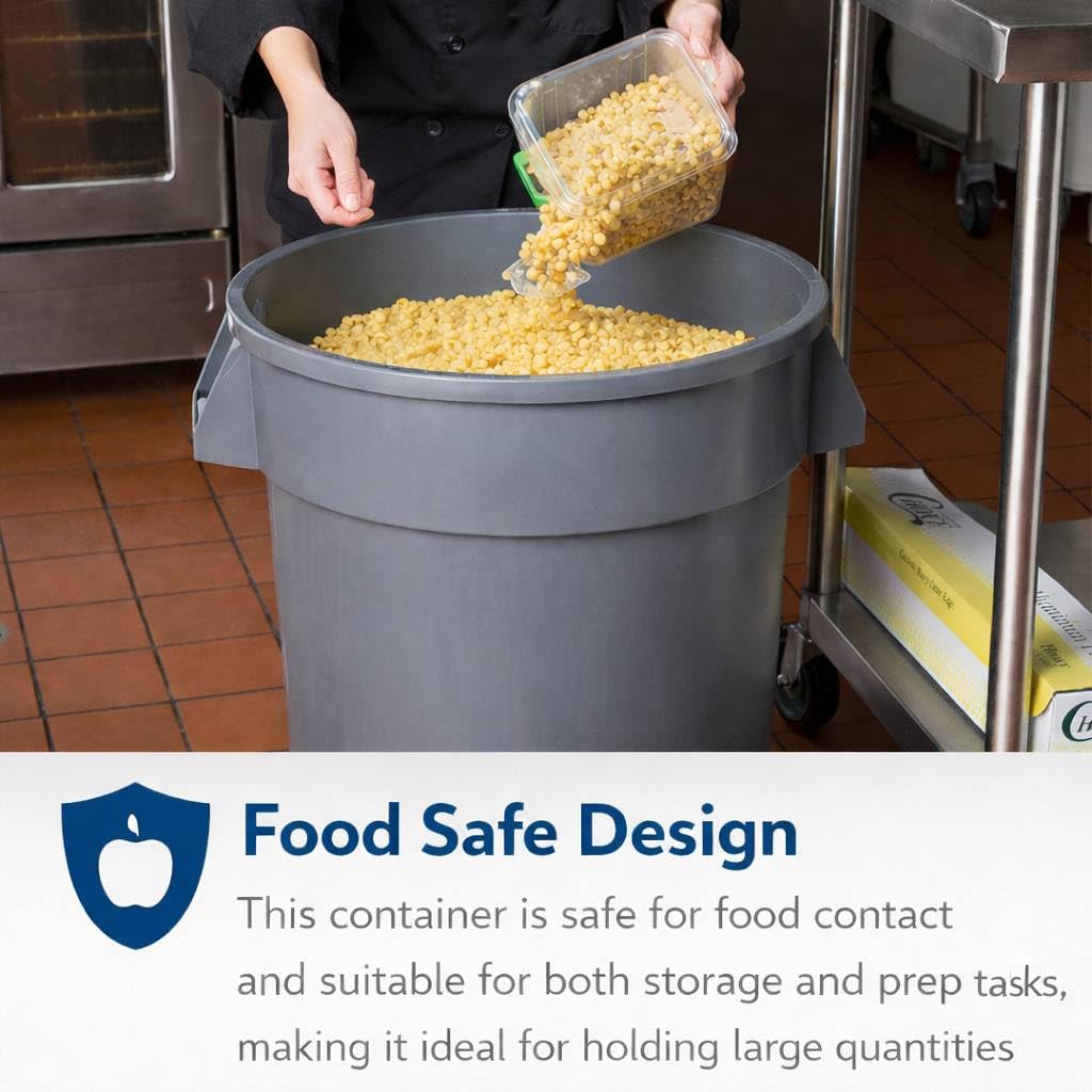 32 Gallon Gray Round Commercial Trash Can with Lid