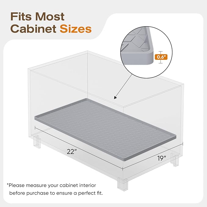 TRZZ Silicone Waterproof Under Sink Mat 22" x 19", Drip Tray and Cabinet Liner for Kitchen and Bathroom, Prevents Water Damage and Organizes Cabinets (Grey)