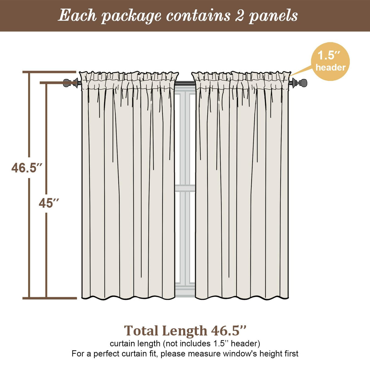 Cream Sheer Curtains 45 Inch Long 2 Panels (2 Count)