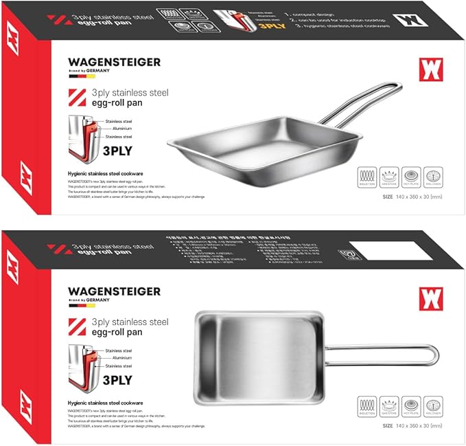 Stainless Steel Fry Pan, 3-Ply Reinforced Body, Rectangular Omelet Pan, Oven & Dishwasher Safe, Induction Compatible, Portable Camping Cookware, Mini or Small Size (14.2Lx5.5WX1.2H inch)