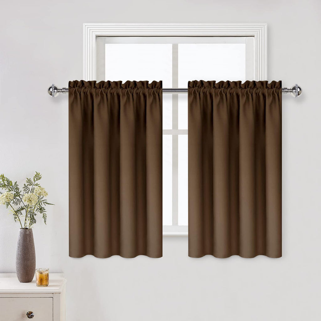 Short Blackout Curtains 52 x 36 Inch Long for Kitchen RV Bunk Brown (2 Count)