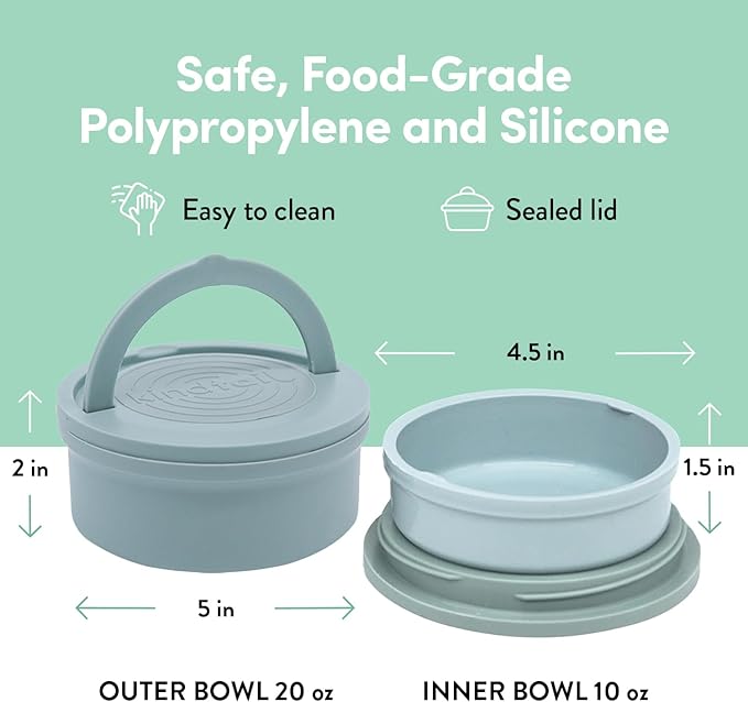 KindTail Dog Travel Bowls - Set of 2 Portable Pet Food & Water Dishes with Lid & Handle - Each Nesting Container Includes a Non-Slip Silicone Base - Microwave & Dishwasher Safe - BPA & Toxin-Free