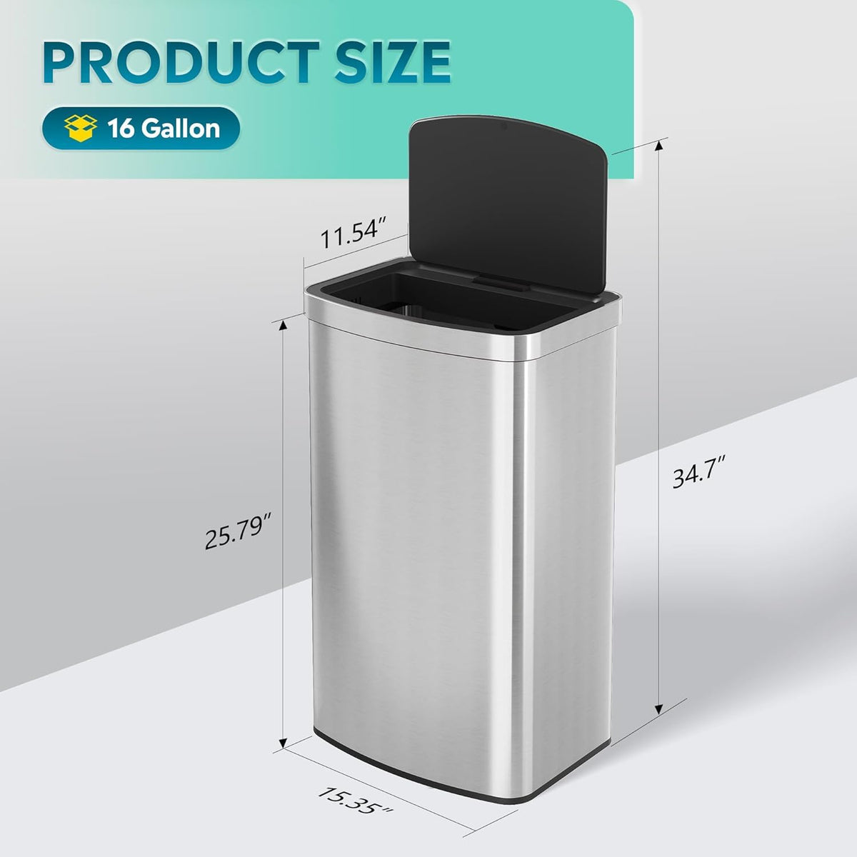 16 Gallon Touchless Motion Sensor Trash Can (60 Count)