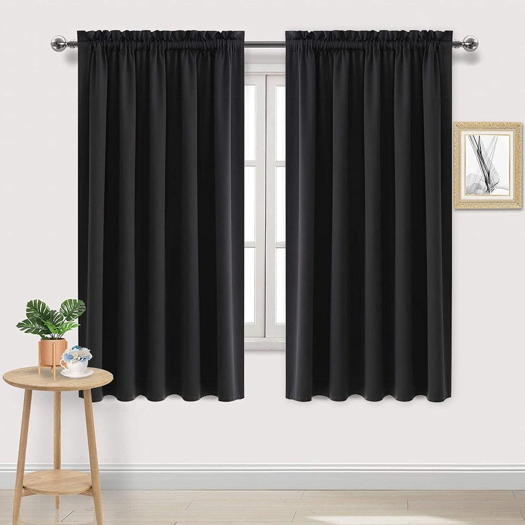 Wide Blackout Curtains for Bedroom Living Room 70 x 63 Inch Long Black (2 Count)