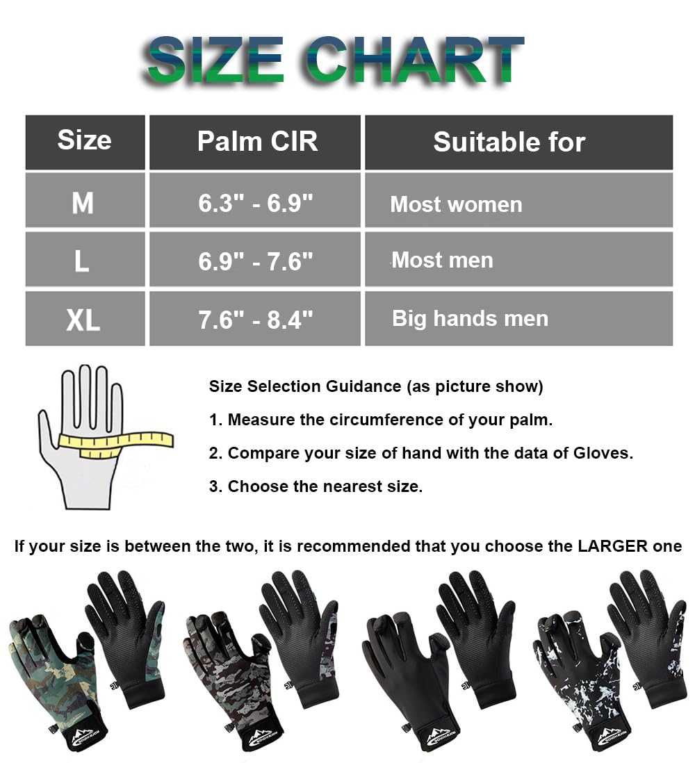 SUJAYU Fishing Gloves for Men & Women, Ice Fishing Hunting Gloves Cold Weather, Kayak Fly Fishing Gear (Camo Green, X-Large)