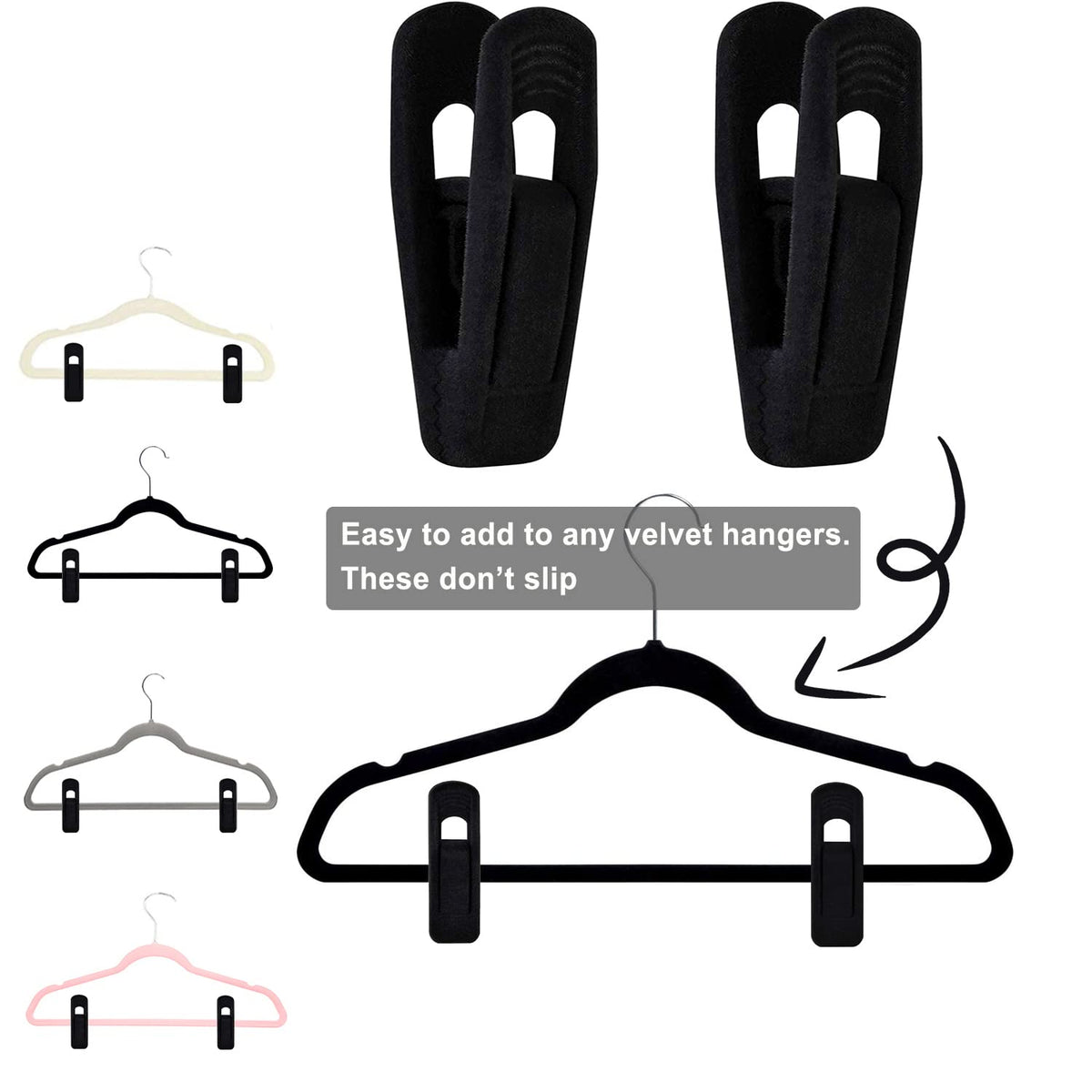 Black Velvet Hangers Clips 50 PCS