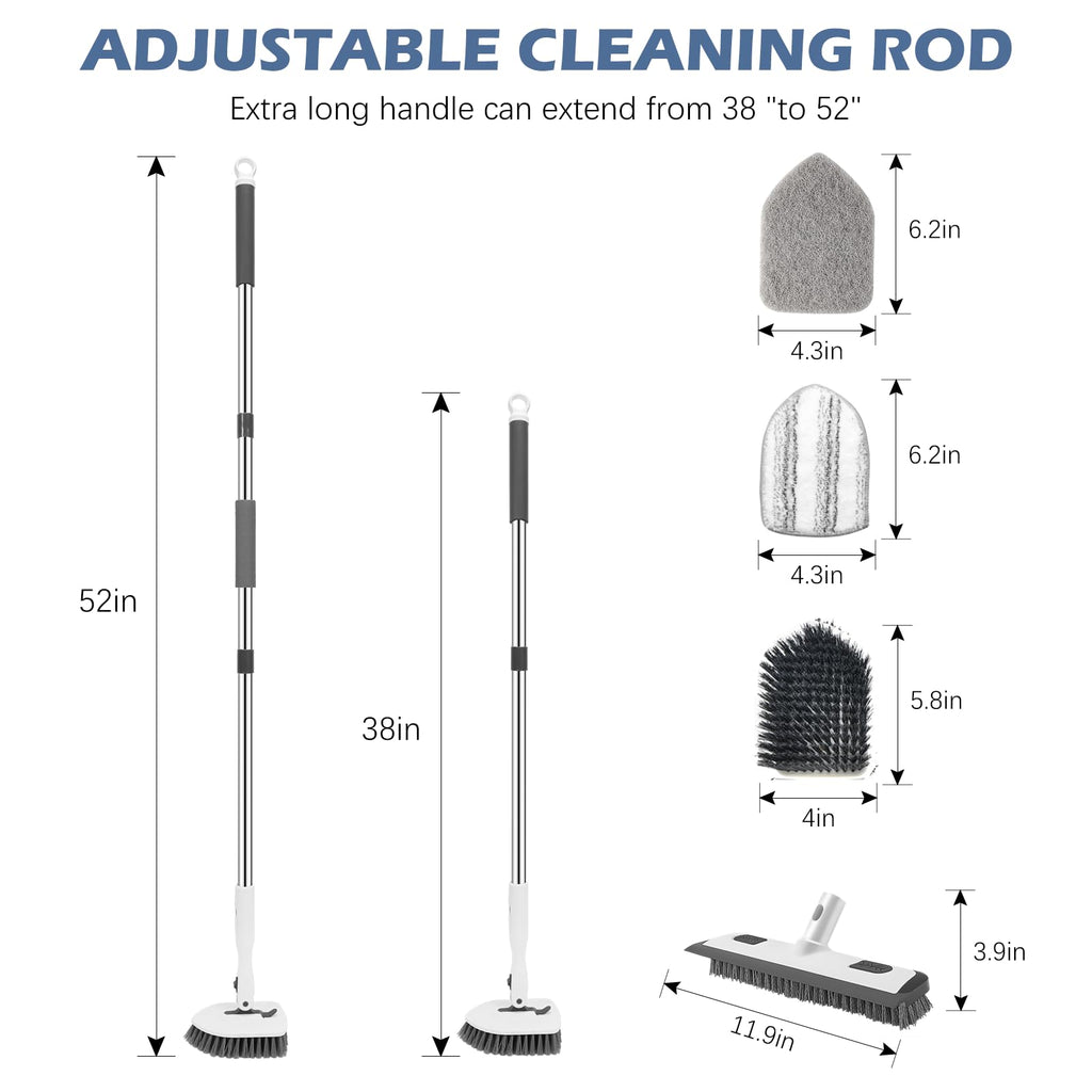 4-in-1 Tile Tub Floor Scrubber with Floor Scrub Brush, White Grey