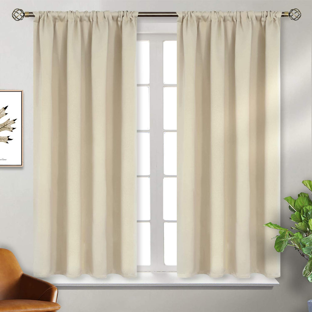Beige Blackout Curtains 45 Inches Long 2 Panels for Bedroom