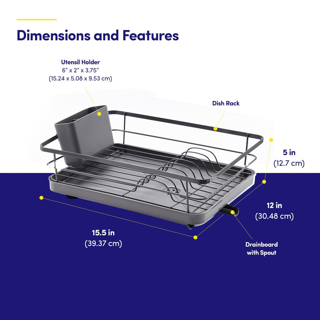 Dish Drying Rack 3 Piece Dish Drainer with Drainboard Set for Kitchen Counter
