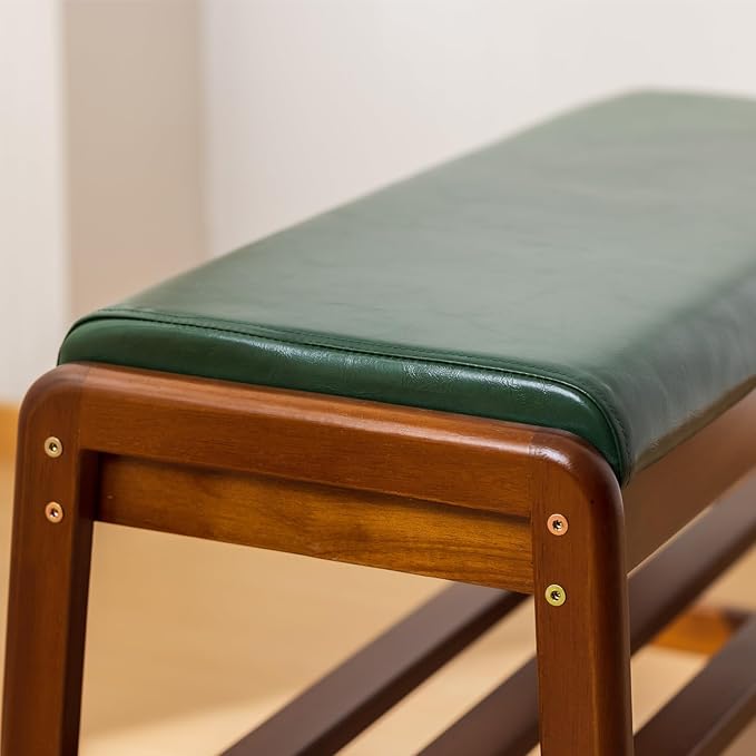 SOBIBO Shoe Bench with Storage - 2-Tier Entryway Bench, Solid Wood Shoe Rack with Cushion & Flip-Open Box, Mid-Century Modern for Hallway, Mudroom, Bedroom (Green, 21.65'')