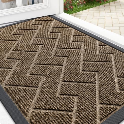 OLANLY Front Door Mat Outside 29.5x17, All-Season Absorbent Rubber Doormat