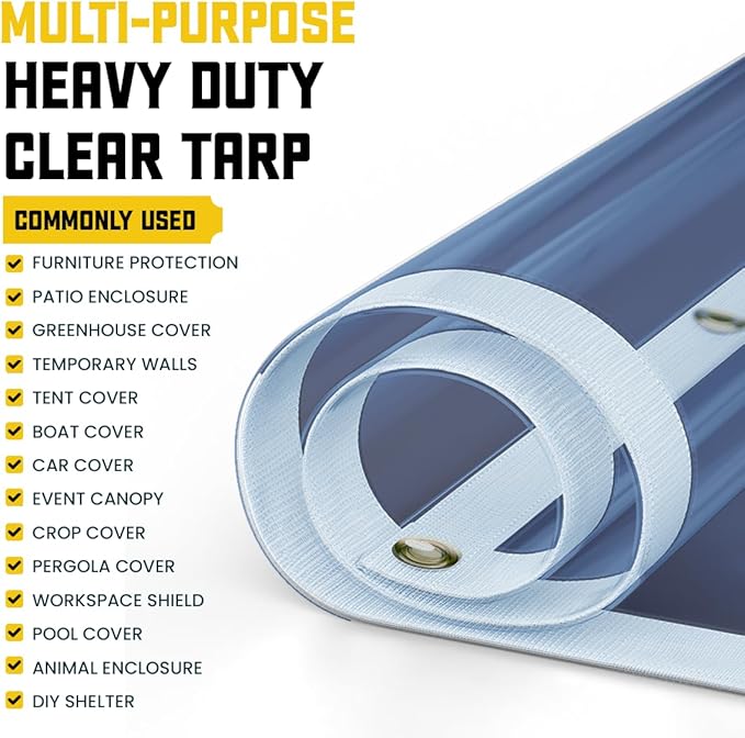 Core Tarps 20 Mil Extreme Heavy Duty Clear Tarp with Gromments - 10x20ft Super Clear Tarps Heavy Duty Waterproof Vinyl Tarpaulin, Transparent Tarp for Outdoor, Camping & Construction, Clear Blue