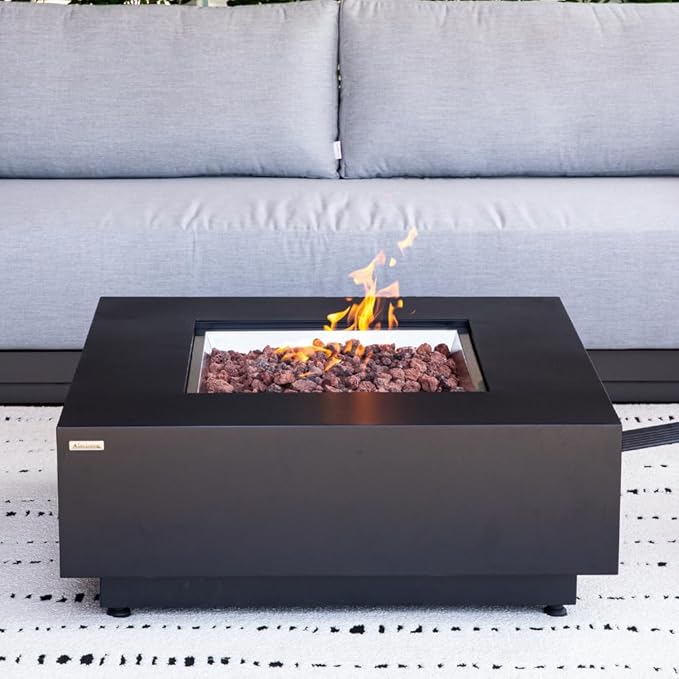 Ashton 36” Propane Fire Pit Smokeless Firepit Outdoor Gas Fire Pit for Outside Patio Firepit Table Includes Rain Cover Converter Kit Lava Rocks Lid CSA Certified