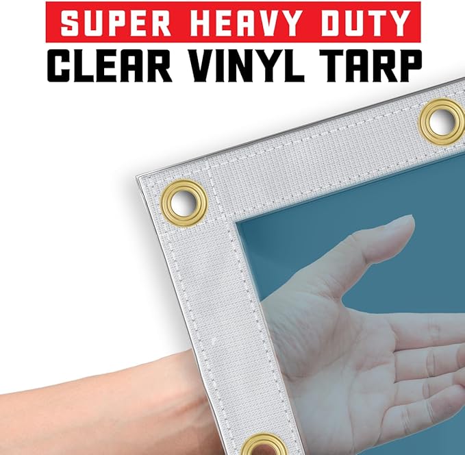 Core Tarps 20 Mil Extreme Heavy Duty Clear Tarp with Gromments - 10x20ft Super Clear Tarps Heavy Duty Waterproof Vinyl Tarpaulin, Transparent Tarp for Outdoor, Camping & Construction, Clear Blue