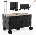 Goplus Large Foldable Utility Cart w/ 2-Tier Storage Crates, 5 Rotate Wheels, Metal Telescoping Handle, Portable Rolling Trolley Collapsible Cart for Grocery Shopping Camping & Travel