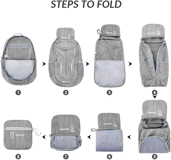 ZOMAKE 25L Ultra Lightweight Packable Backpack, Foldable Hiking Backpacks Water Resistant Small Folding Daypack for Travel(Silver Gray)
