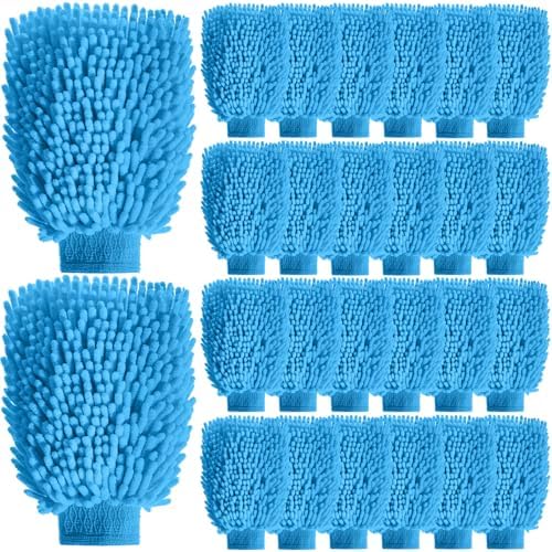 24 Pack Car Wash Mitts Bulk Microfiber Wash Mitts, Blue