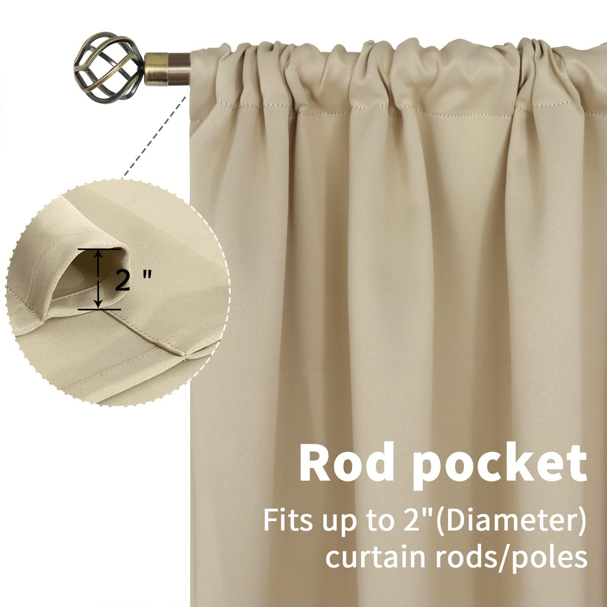 Beige Blackout Curtains 45 Inches Long 2 Panels for Bedroom