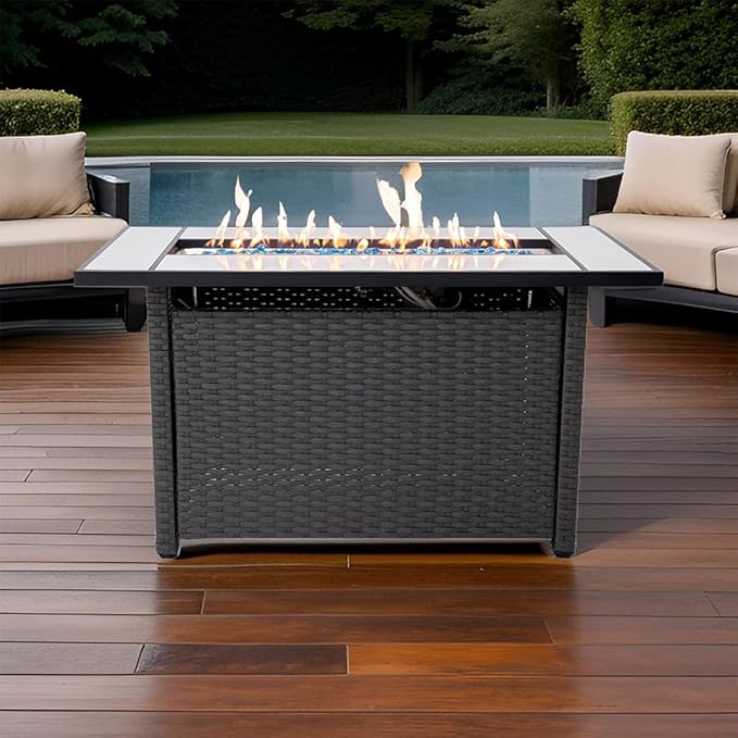 Tirana Propane Fire Pit Table 45" Outdoor Firepit 50,000 BTU Firepits for Outside with Lava Rocks and Removable Lid Metal Fire Pit Outdoor Fireplace Propane Fire Pits for Outside CSA Certified