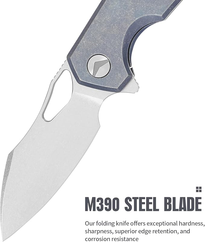 Folding Knife pocket knife EDC Knife With Clip Survival knife Camping knife - M390 Steel Titanium Handle - Outdoor Camping Survival Hunting knife with Sheath (Blue)