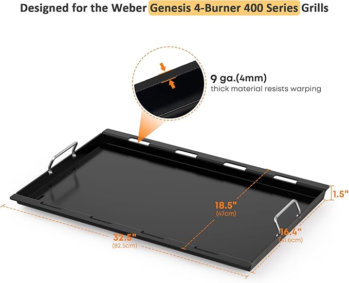 Stanbroil 6789 Full Size Griddle Insert for Weber Genesis 4-Burner 400 Series Gas Grill, Nonstick Coating Flat Top Griddle for Weber Genesis I&II 410 415 425s 435 440, Black