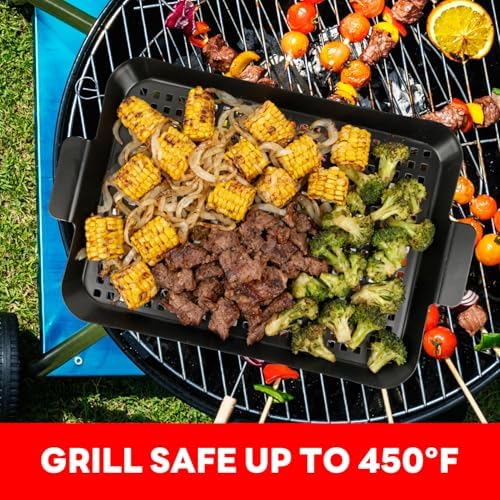 Grill topper: Set Of 2 Outdoor Grill Pans - Grill Trays with Hole Nonstick - BBQ Grilling Baskets for Outdoor Camping, Suitable for Vegetable Meat (2pcs)