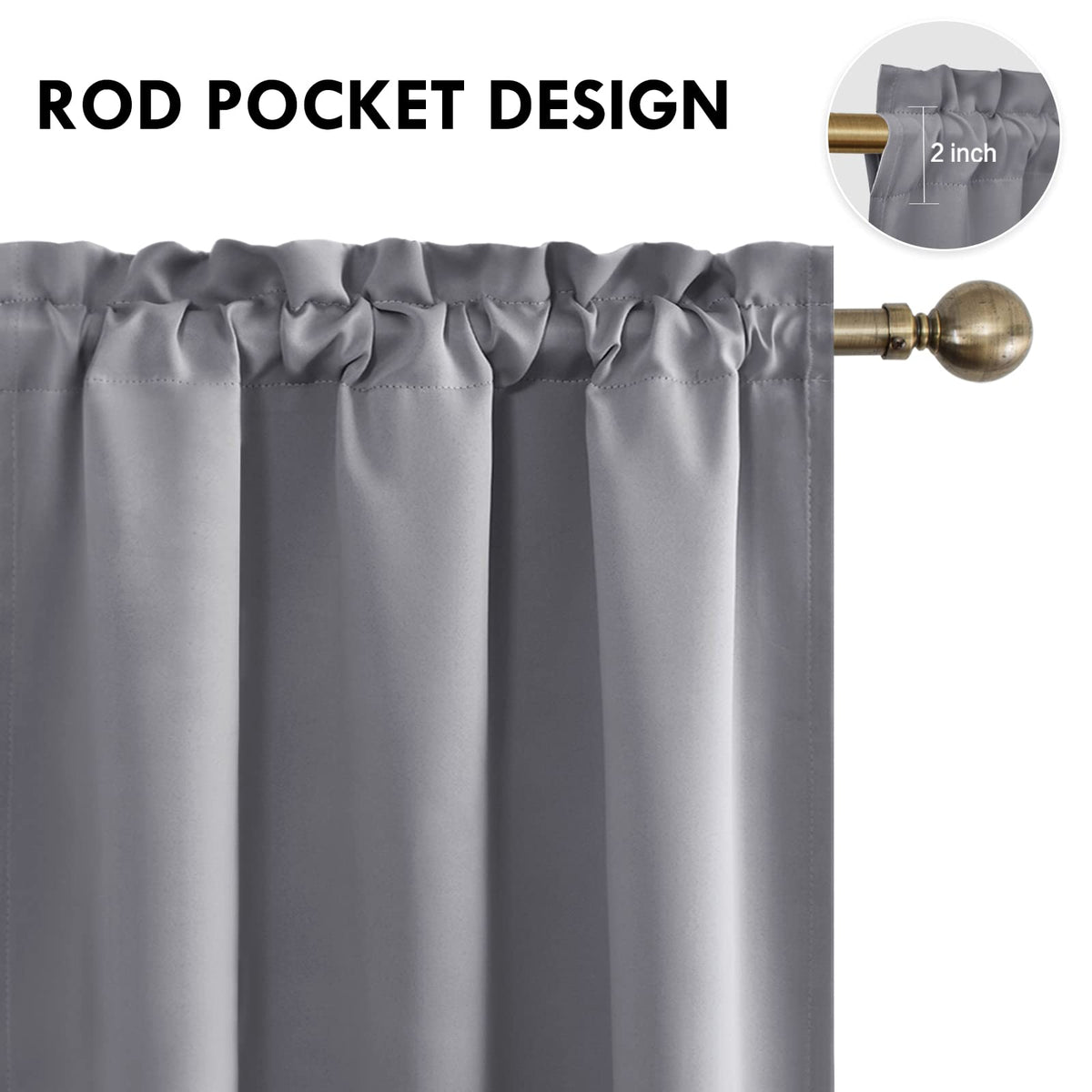 Blackout Curtains for Bedroom Living Room 42 x 45 Inch Long Grey