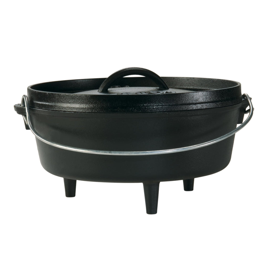 Lodge Seasoned Cast Iron Camp Dutch Oven with Lid - 4 Quart - Dual Handles - Seasoned Cast Iron Cookware with Steel Handle & Strong Lid for Heavy- Duty Camping Cookware
