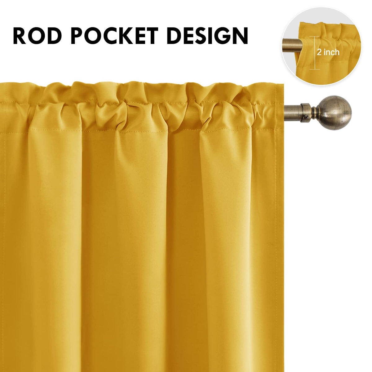 Blackout Curtains for Bedroom Living Room 38 x 63 Inch Long Yellow